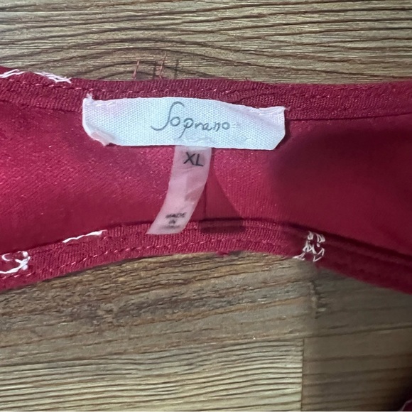 Soprano A-line dress, lined, embroidered, size XL, dark red with white,pre-owned - Picture 2 of 10